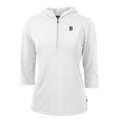 Detroit Tigers Cutter & Buck Women's Virtue Eco Pique Half-Zip 3/4 Sleeve Pullover Hoodie - White Hoodies