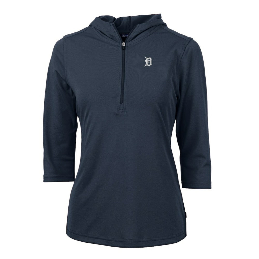 Detroit Tigers Cutter & Buck Women's Virtue Eco Pique Half-Zip 3/4 Sleeve Pullover Hoodie - Navy Hoodies