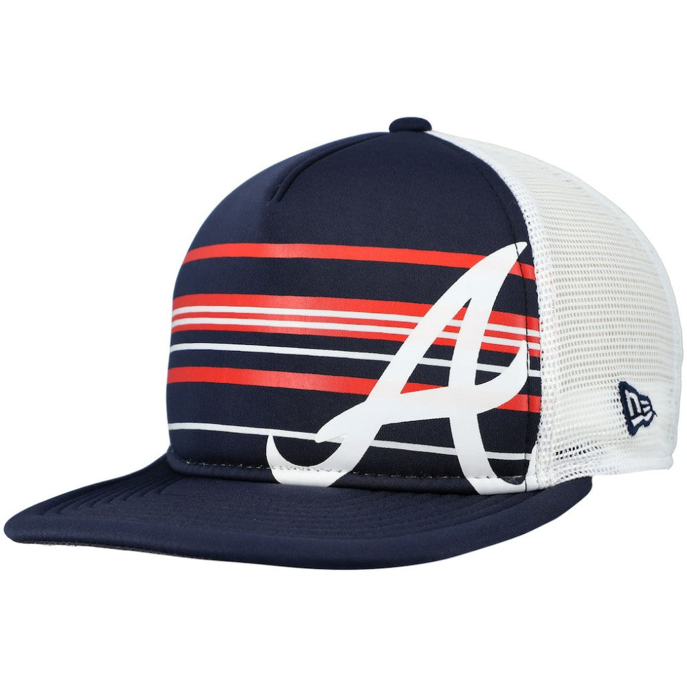 Atlanta Braves New Era A-Frame Trucker 9FIFTY Snapback Hat - Navy Hats