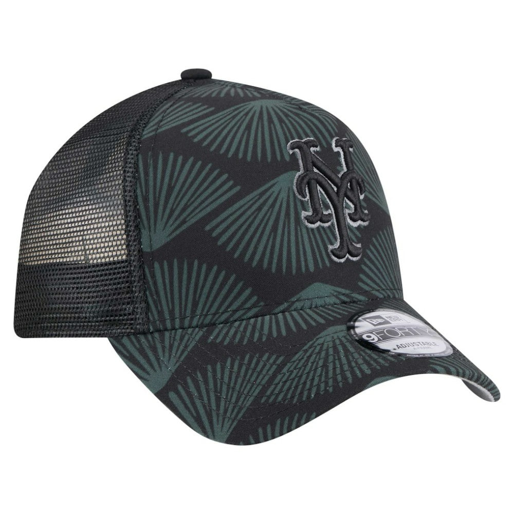 New York Mets New Era 9FORTY A-Frame Trucker Adjustable Hat - Black Hats