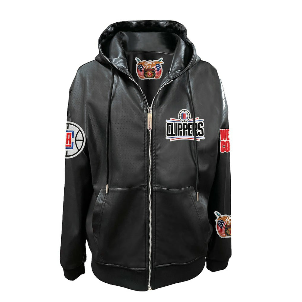 LA Clippers Jeff Hamilton Vegan Leather Full-Zip Hoodie Black