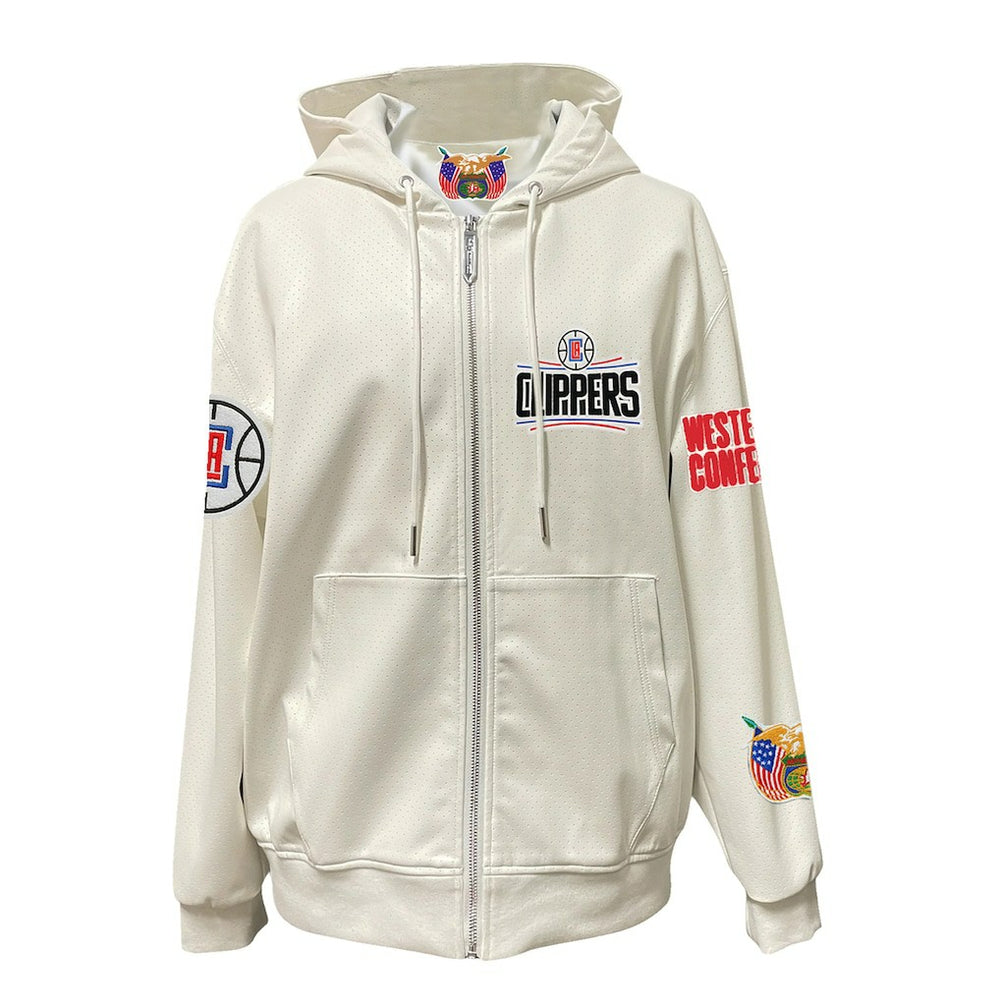 LA Clippers Jeff Hamilton Vegan Leather Full-Zip Hoodie White