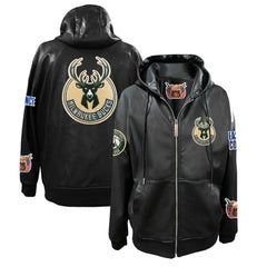 Milwaukee Bucks Jeff Hamilton Vegan Leather Full-Zip Hoodie Black