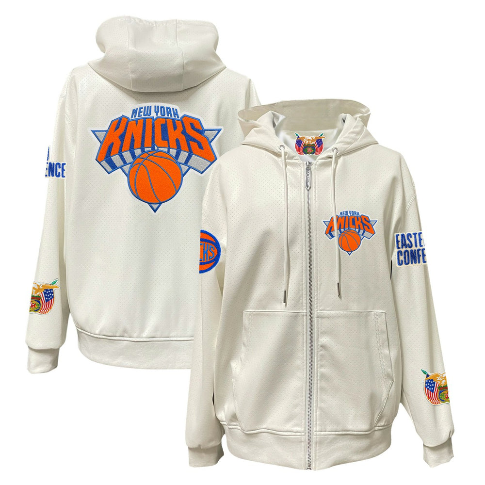 New York Knicks Jeff Hamilton Vegan Leather Full-Zip Hoodie White