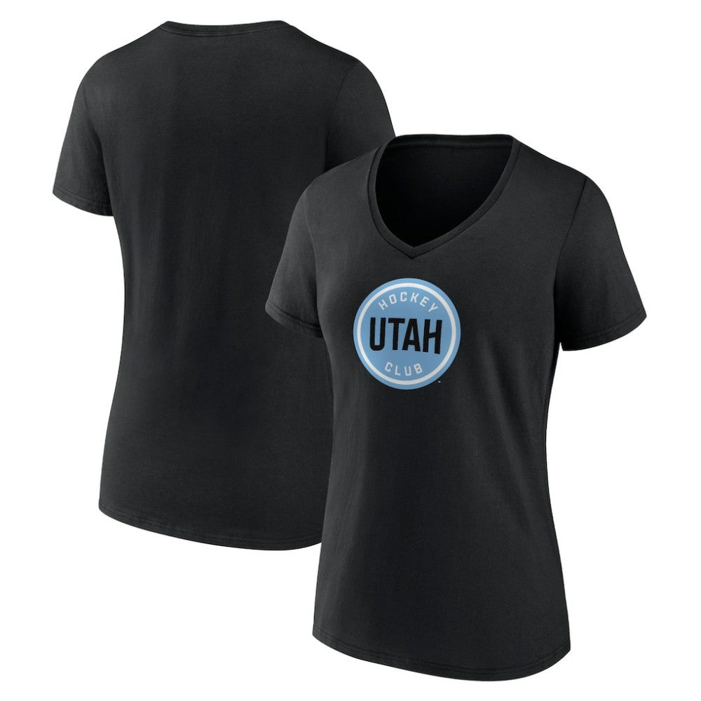 Utah Mammoth Fanatics Women's Draft Logo V-Neck T-Shirt - Black | US 201875555
