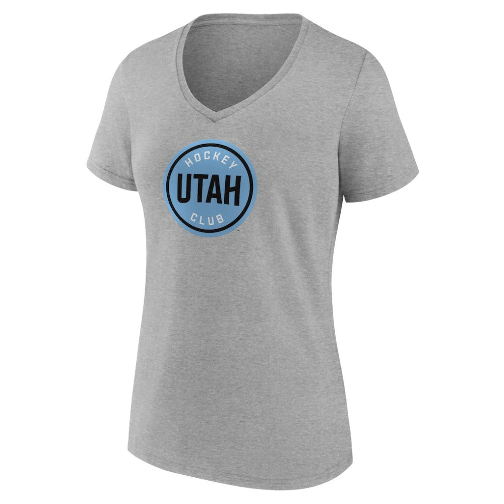 Utah Mammoth Fanatics Women's Draft Logo V-Neck T-Shirt - Heather Gray | US 201875556