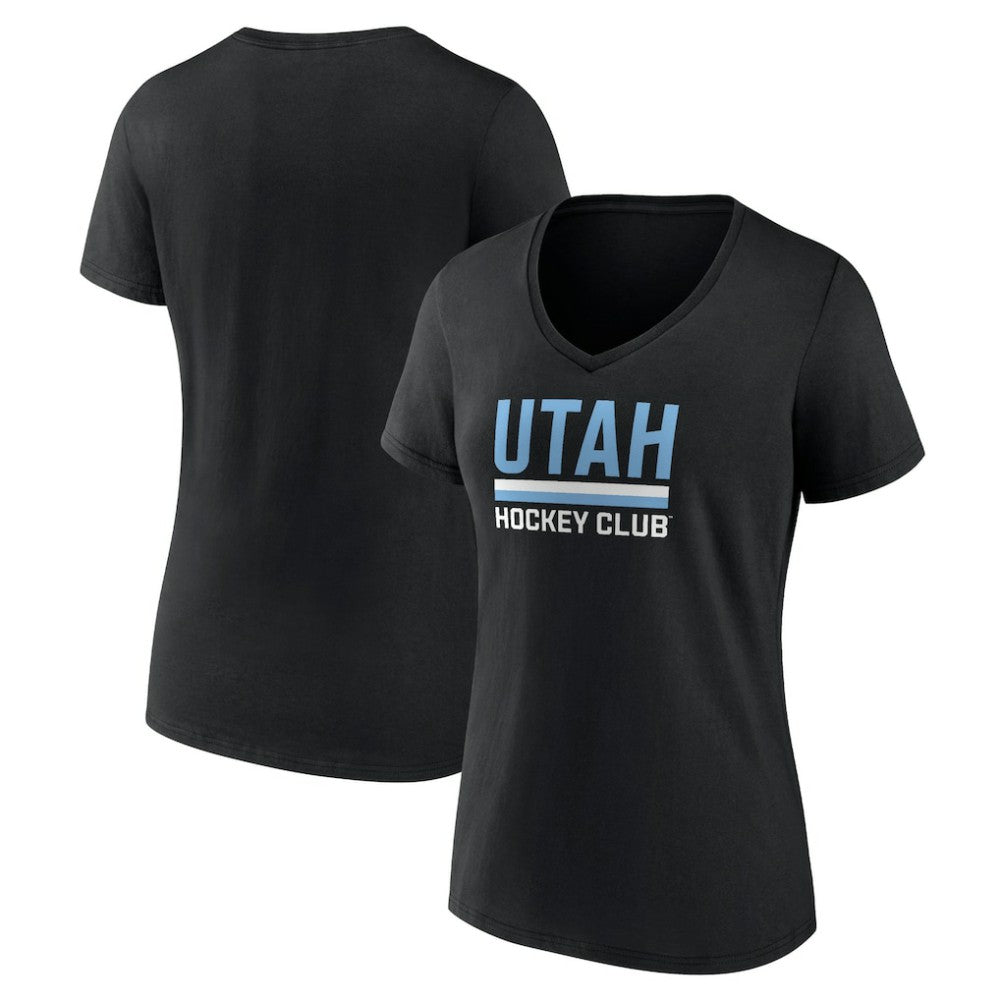 Utah Mammoth Fanatics Women's Secondary Logo V-Neck T-Shirt - Black | US 201875557