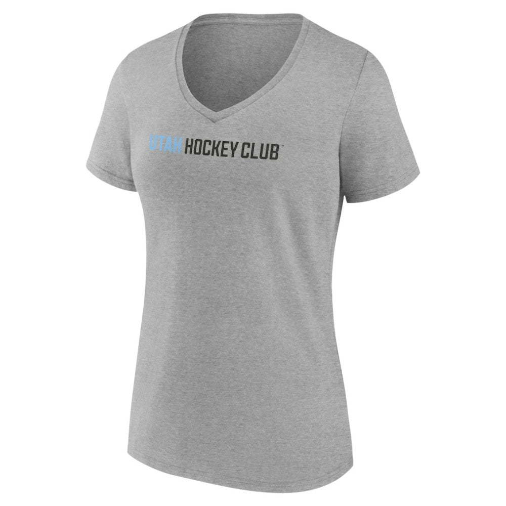 Utah Mammoth Fanatics Women's Wordmark Logo V-Neck T-Shirt - Heather Gray | US 201875560