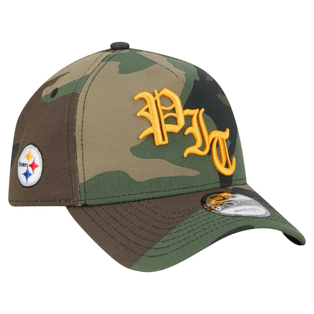 Pittsburgh Steelers New Era Mystic Camo A-Frame 9FORTY Adjustable Hat - Camo Hats