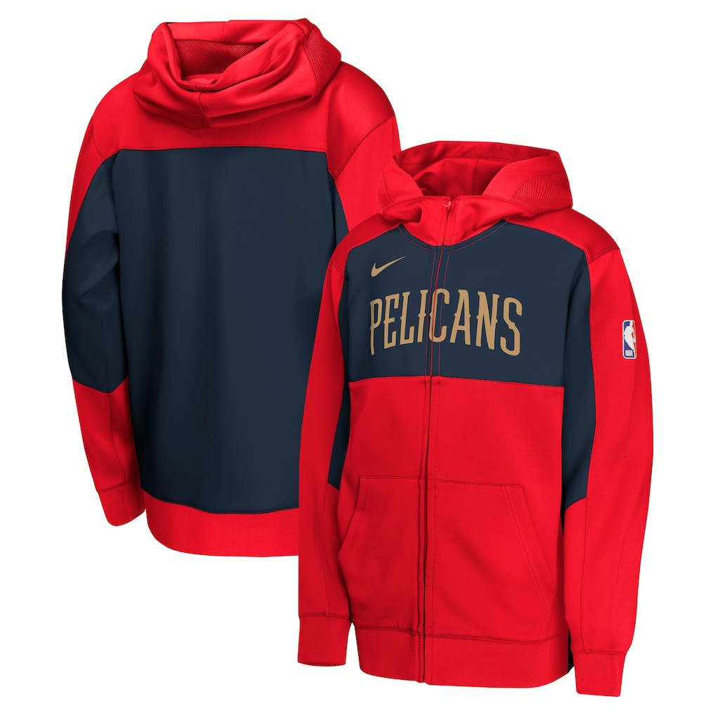 New Orleans Pelicans Youth Authentic On-Court Showtime Performance Full-Zip Hoodie Red/Navy - Nike