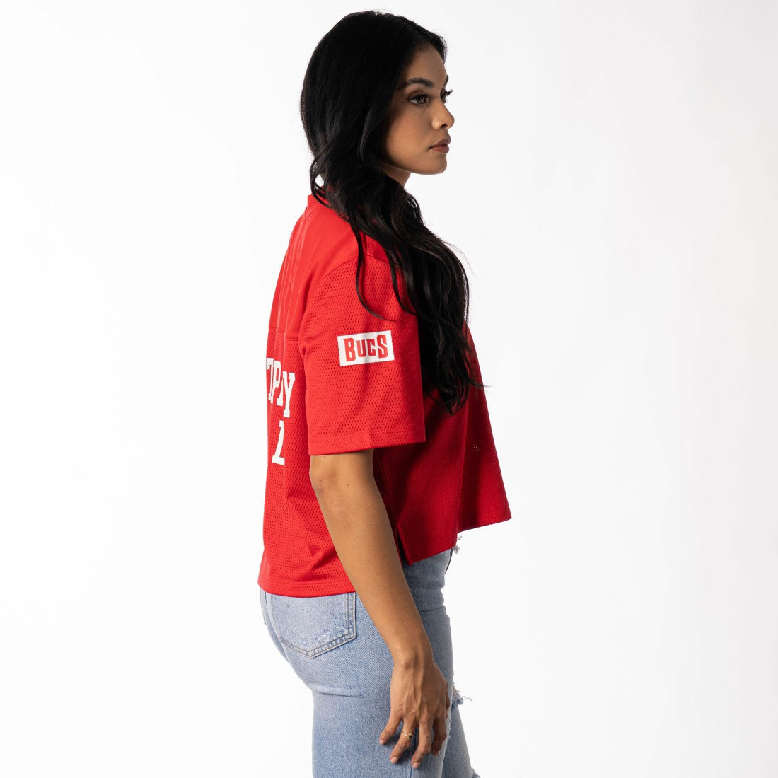 Tampa Bay Buccaneers The Wild Collective Women's Alternate V-Neck Fashion Jersey T-Shirt - Red T-shirts