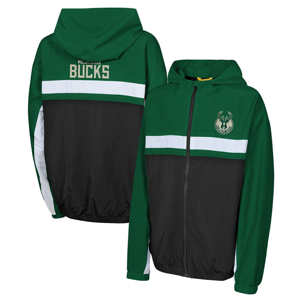 Milwaukee Bucks Youth Headliner Windbreaker Full-Zip Hoodie Jacket Hunter Green outlet