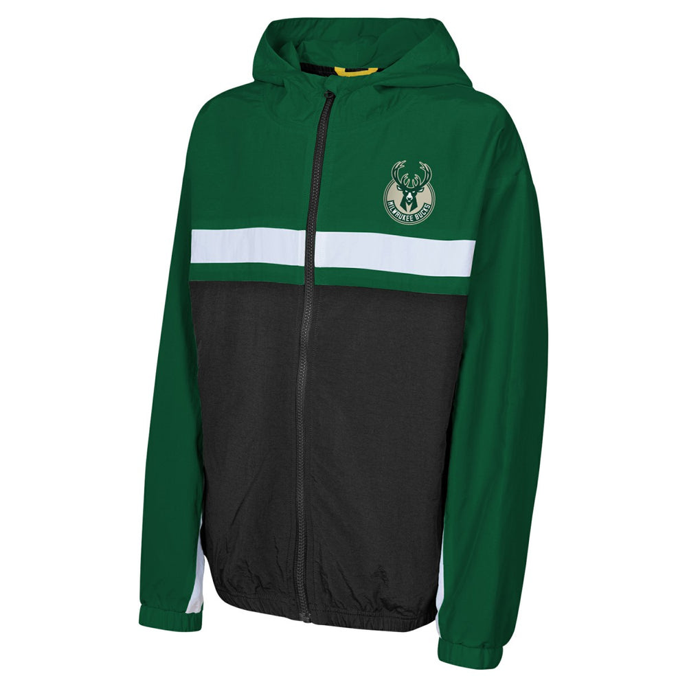 Milwaukee Bucks Youth Headliner Windbreaker Full-Zip Hoodie Jacket Hunter Green outlet