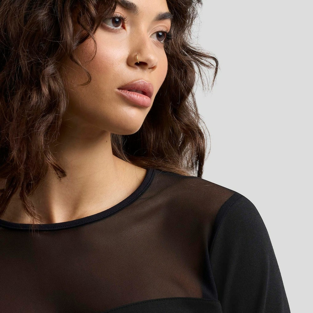 Washington Commanders WEAR by Erin Andrews x Gracie Hunt Women's Mesh Panel Long Sleeve T-Shirt - Black T-shirts