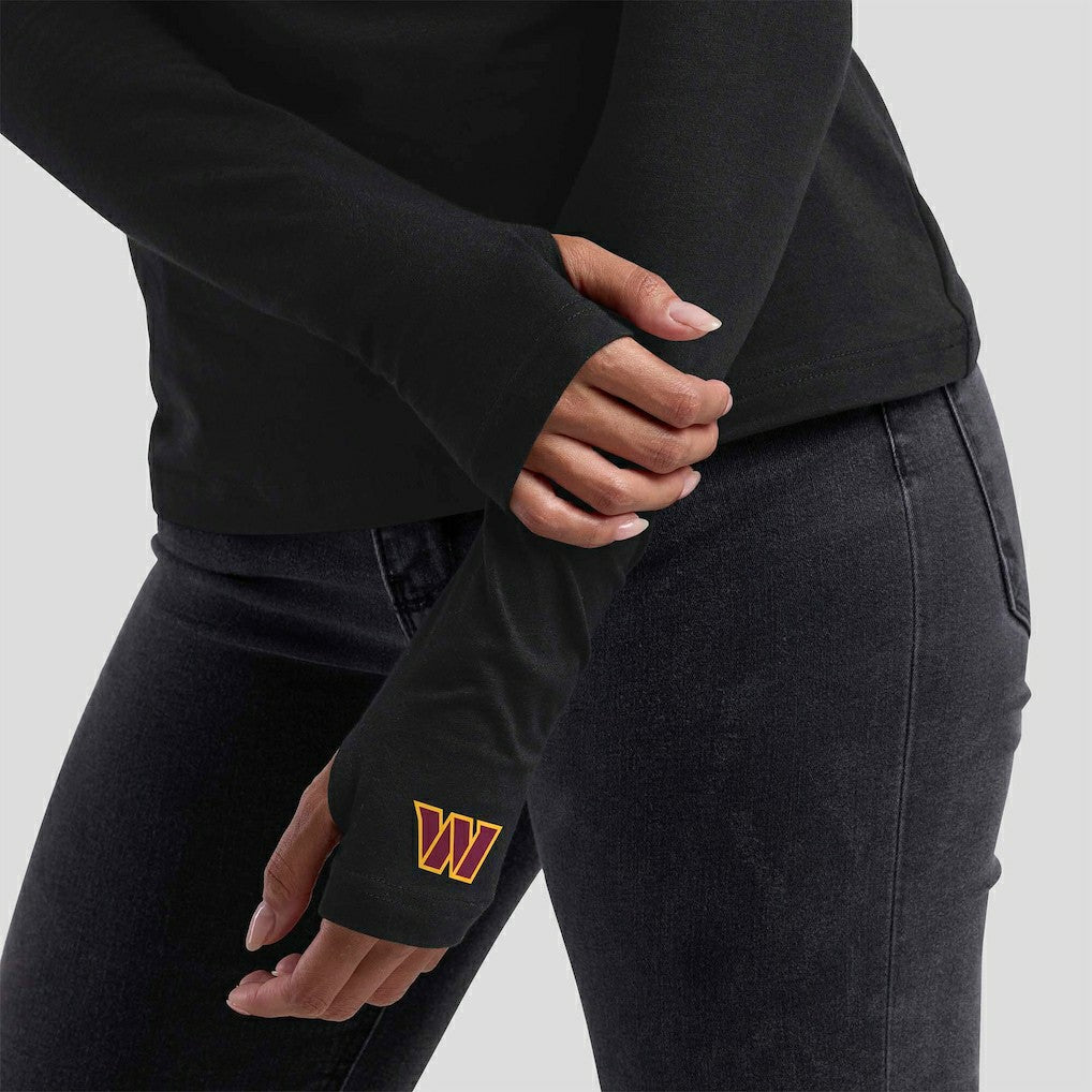 Washington Commanders WEAR by Erin Andrews x Gracie Hunt Women's Mesh Panel Long Sleeve T-Shirt - Black T-shirts