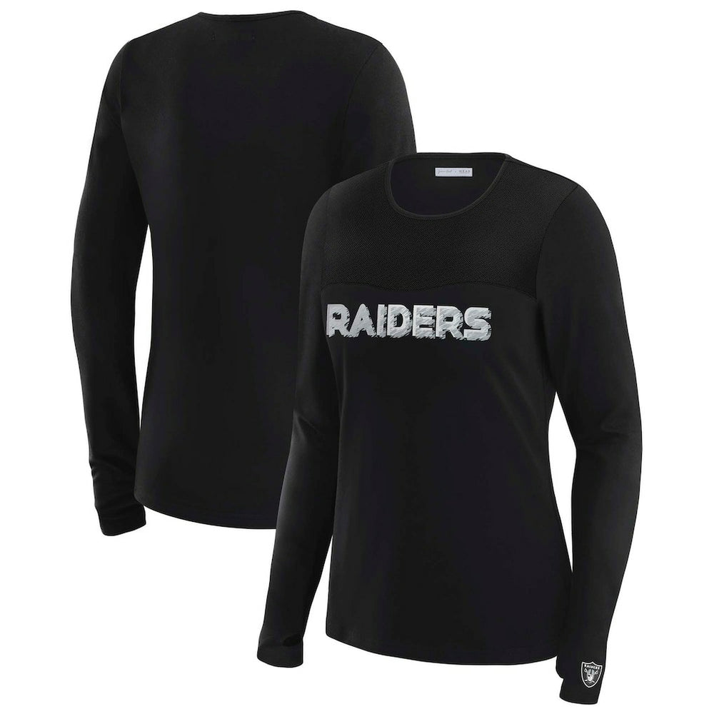 Las Vegas Raiders WEAR by Erin Andrews x Gracie Hunt Women's Mesh Panel Long Sleeve T-Shirt - Black T-shirts