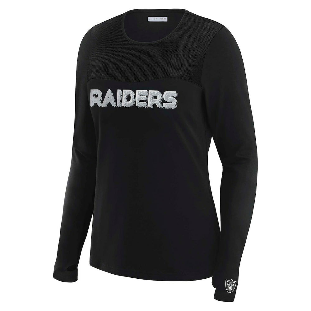 Las Vegas Raiders WEAR by Erin Andrews x Gracie Hunt Women's Mesh Panel Long Sleeve T-Shirt - Black T-shirts