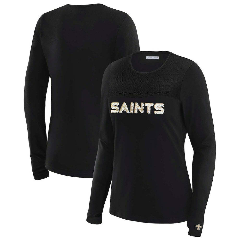 New Orleans Saints WEAR by Erin Andrews x Gracie Hunt Women's Mesh Panel Long Sleeve T-Shirt - Black T-shirts