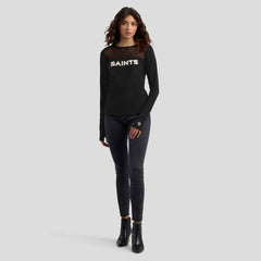 New Orleans Saints WEAR by Erin Andrews x Gracie Hunt Women's Mesh Panel Long Sleeve T-Shirt - Black T-shirts