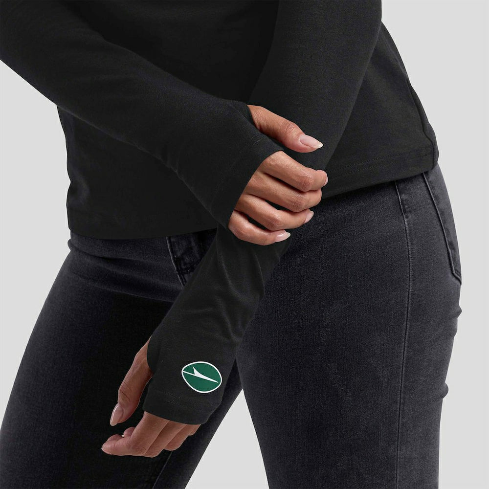 New York Jets WEAR by Erin Andrews x Gracie Hunt Women's Mesh Panel Long Sleeve T-Shirt - Black T-shirts
