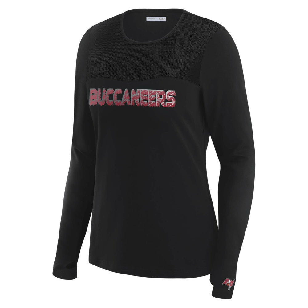 Tampa Bay Buccaneers WEAR by Erin Andrews x Gracie Hunt Women's Mesh Panel Long Sleeve T-Shirt - Black T-shirts