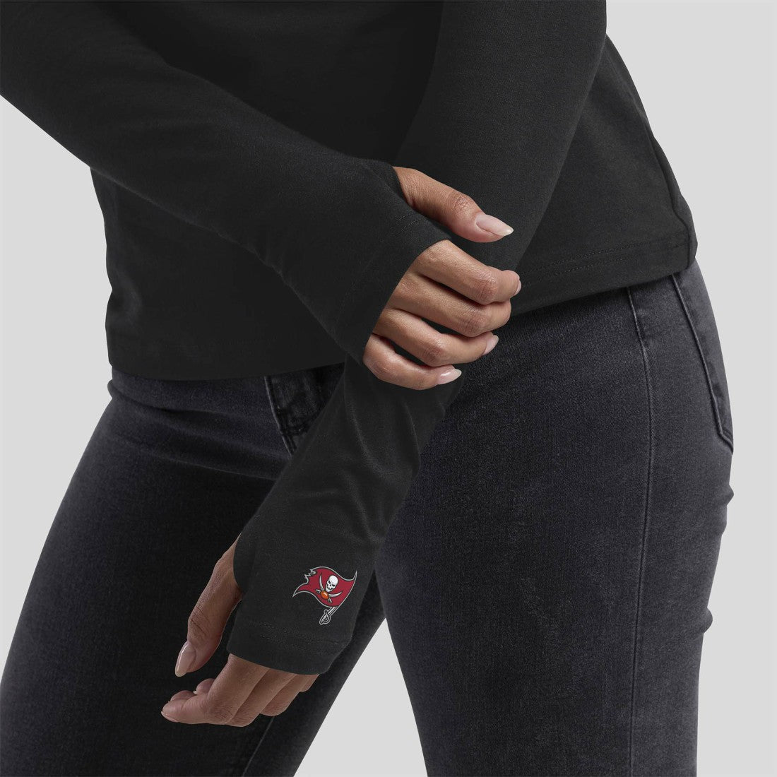 Tampa Bay Buccaneers WEAR by Erin Andrews x Gracie Hunt Women's Mesh Panel Long Sleeve T-Shirt - Black T-shirts