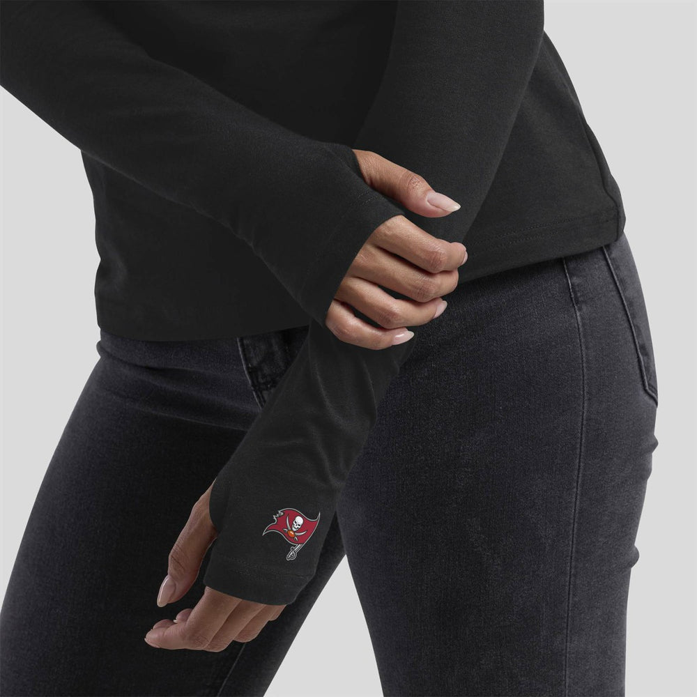 Tampa Bay Buccaneers WEAR by Erin Andrews x Gracie Hunt Women's Mesh Panel Long Sleeve T-Shirt - Black T-shirts