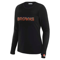 Cleveland Browns WEAR by Erin Andrews x Gracie Hunt Women's Mesh Panel Long Sleeve T-Shirt - Black T-shirts