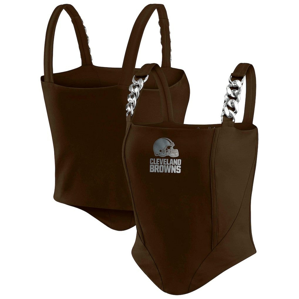 Cleveland Browns WEAR by Erin Andrews x Gracie Hunt Women's Chain Link Corset Top - Brown Tops