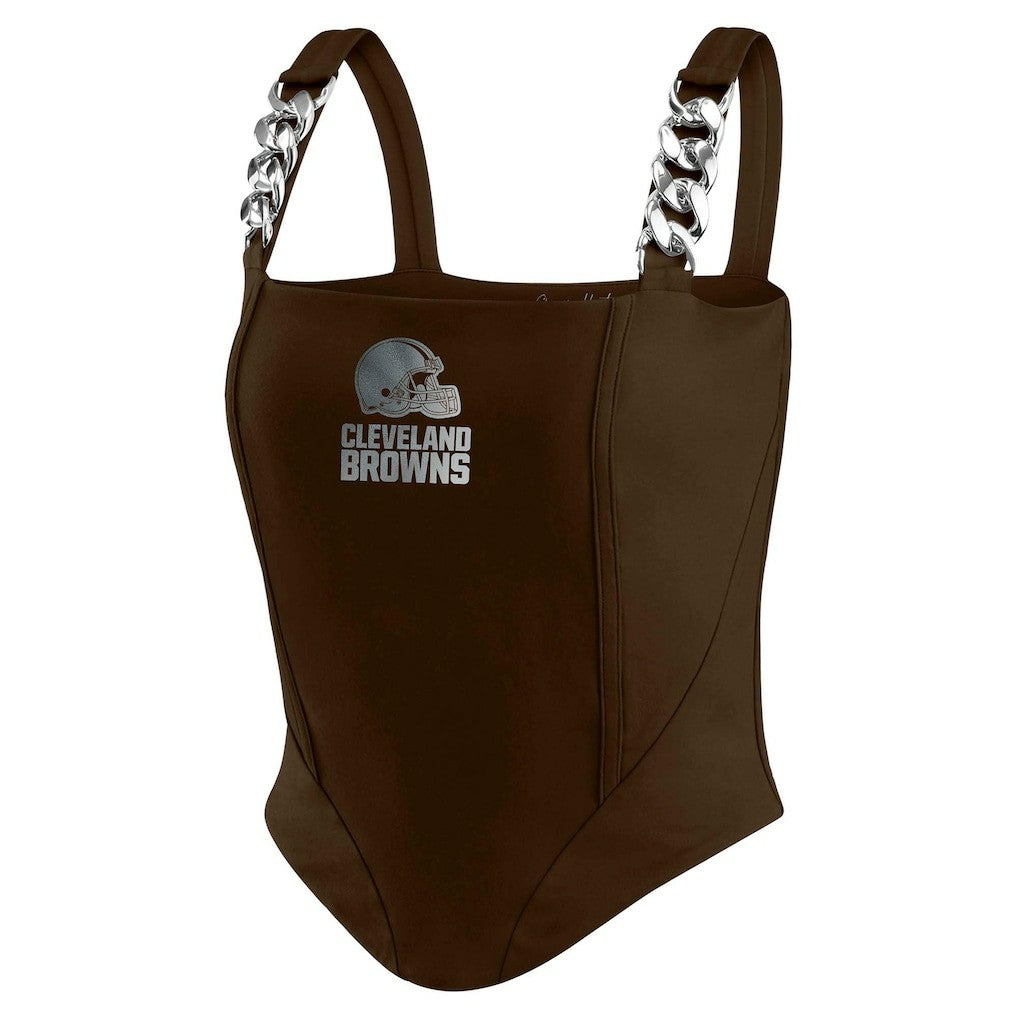 Cleveland Browns WEAR by Erin Andrews x Gracie Hunt Women's Chain Link Corset Top - Brown Tops