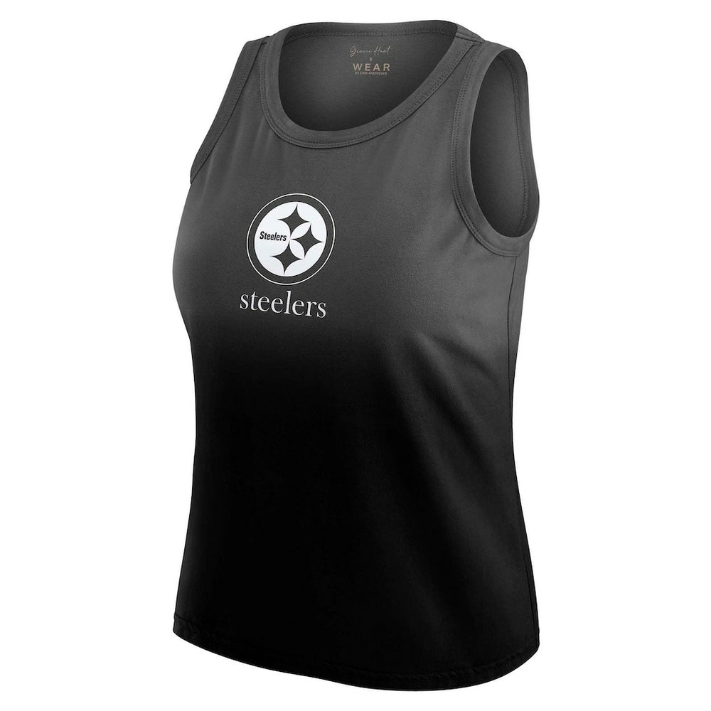 Pittsburgh Steelers WEAR by Erin Andrews x Gracie Hunt Women's Ombre Tank Top - Black Tops