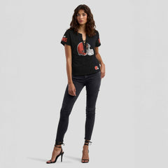 Cleveland Browns WEAR by Erin Andrews x Gracie Hunt Women's Draft Me Lace-Up T-Shirt - Black T-shirts