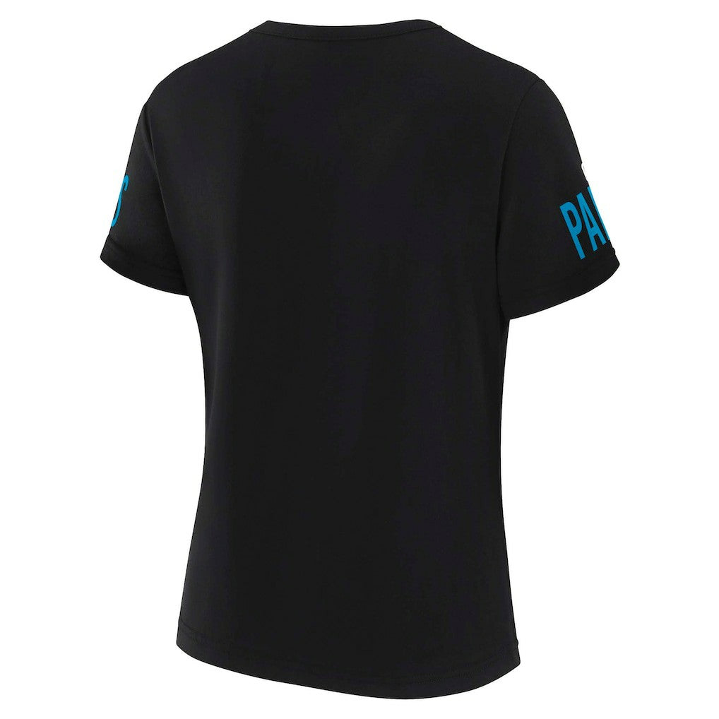 Carolina Panthers WEAR by Erin Andrews x Gracie Hunt Women's Draft Me Lace-Up T-Shirt - Black T-shirts