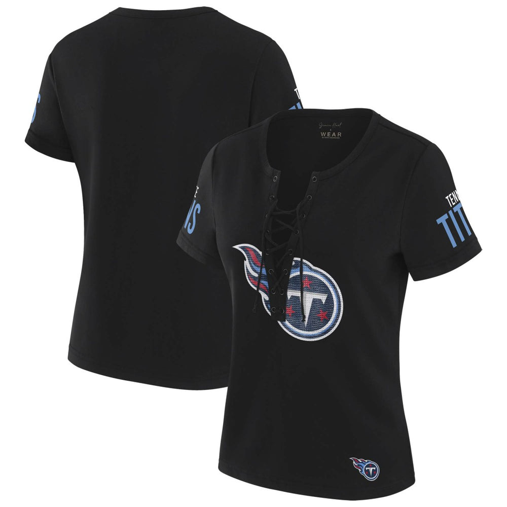 Tennessee Titans WEAR by Erin Andrews x Gracie Hunt Women's Draft Me Lace-Up T-Shirt - Black T-shirts