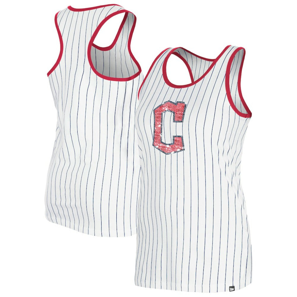Cleveland Guardians New Era Women's Gameday Pinstripe Tank Top - White Tanks