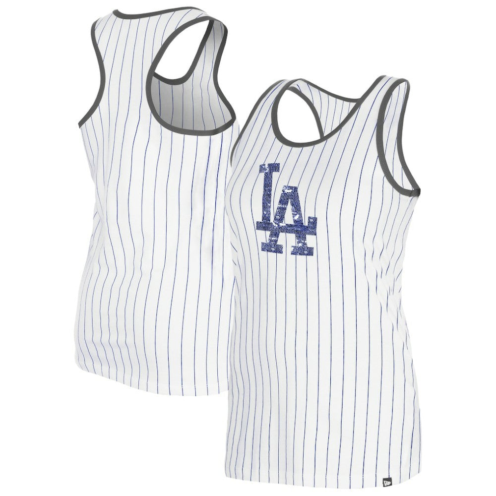 Los Angeles Dodgers New Era Women's Gameday Pinstripe Tank Top - White Tanks