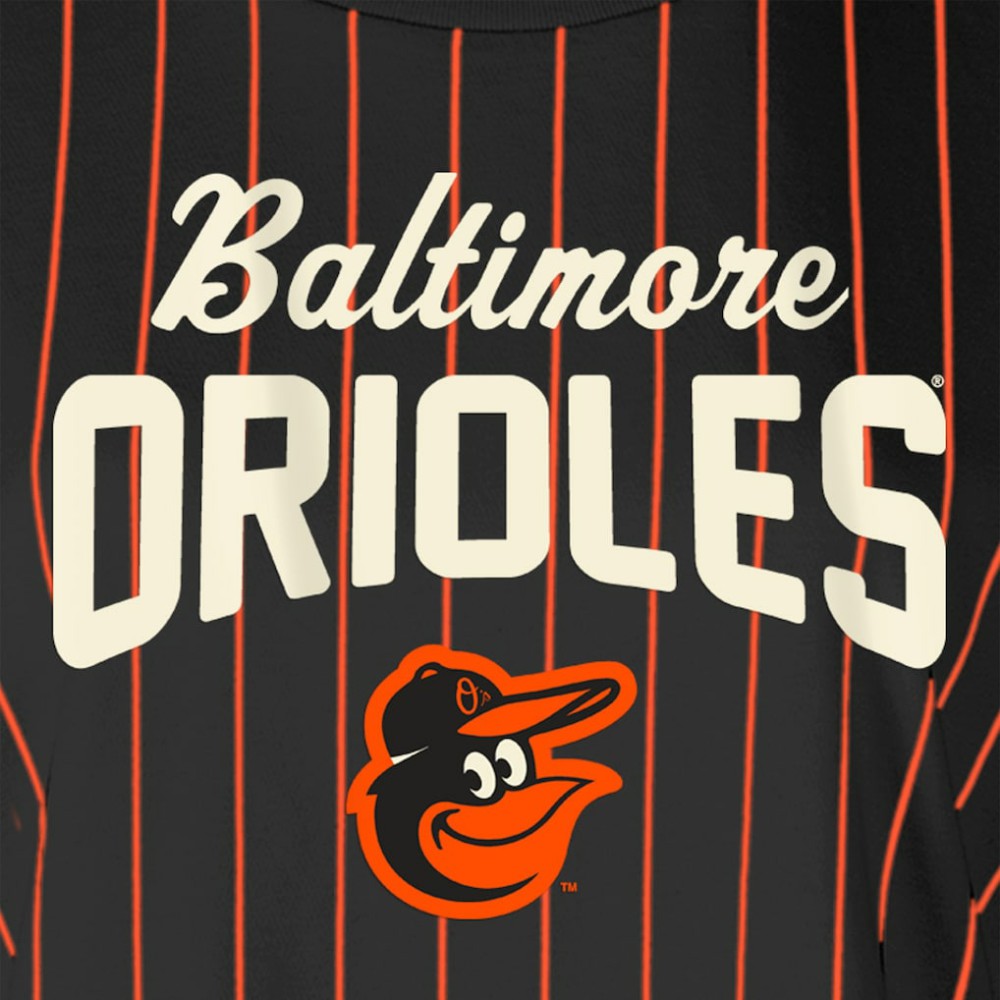 Baltimore Orioles New Era Women's Cooperstown Collection Multiplier Pinstripe Cropped T-Shirt - Black T-shirts