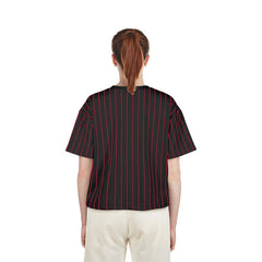 Cincinnati Reds New Era Women's Cooperstown Collection Multiplier Pinstripe Cropped T-Shirt - Black T-shirts