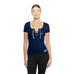 Atlanta Braves New Era Women's Throwback Lace Up T-Shirt - Navy T-shirts