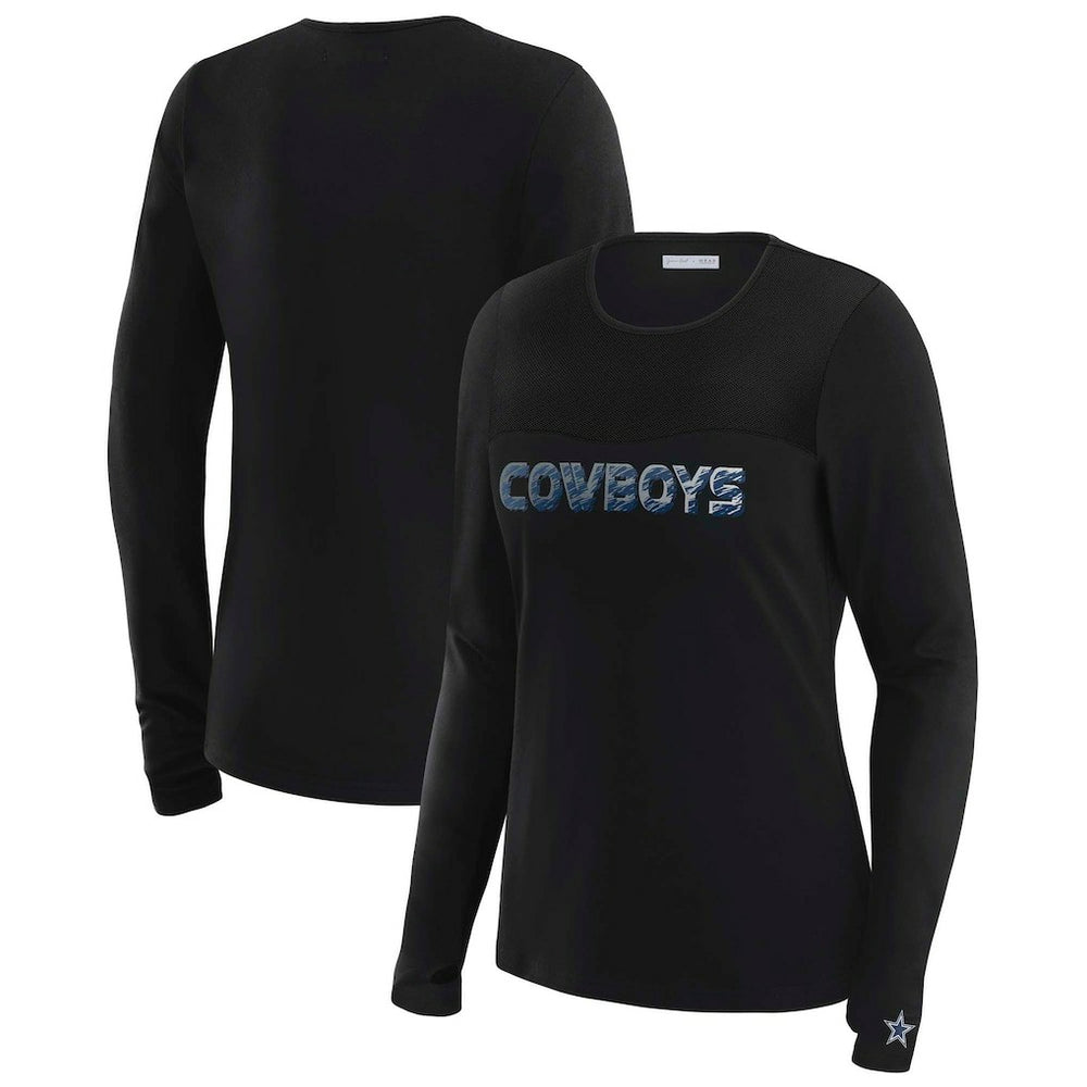 Dallas Cowboys WEAR by Erin Andrews x Gracie Hunt Women's Mesh Panel Long Sleeve T-Shirt - Black T-shirts