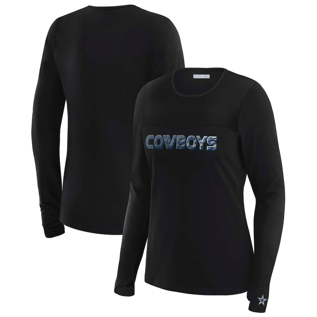 Dallas Cowboys WEAR by Erin Andrews x Gracie Hunt Women's Mesh Panel Long Sleeve T-Shirt - Black T-shirts
