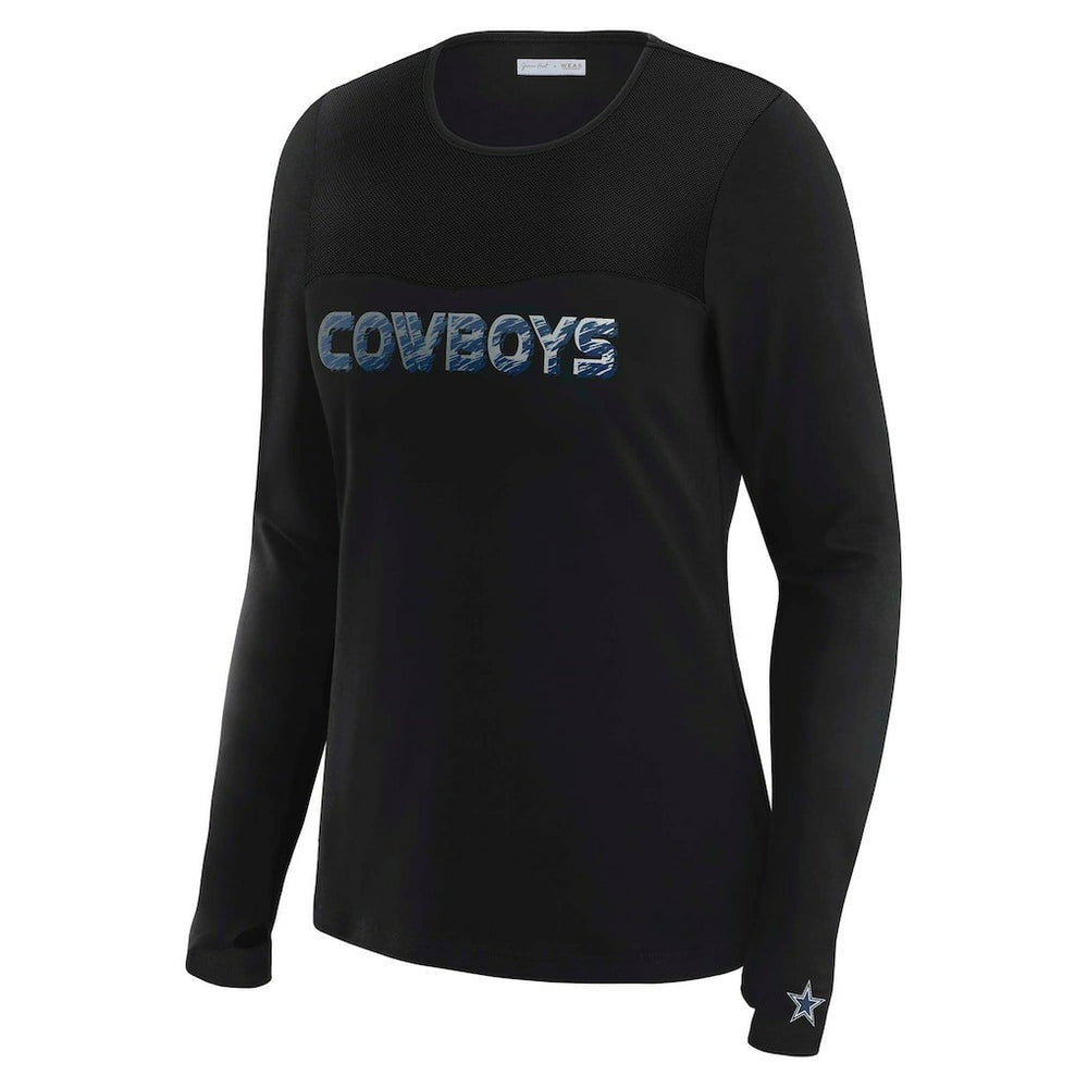 Dallas Cowboys WEAR by Erin Andrews x Gracie Hunt Women's Mesh Panel Long Sleeve T-Shirt - Black T-shirts