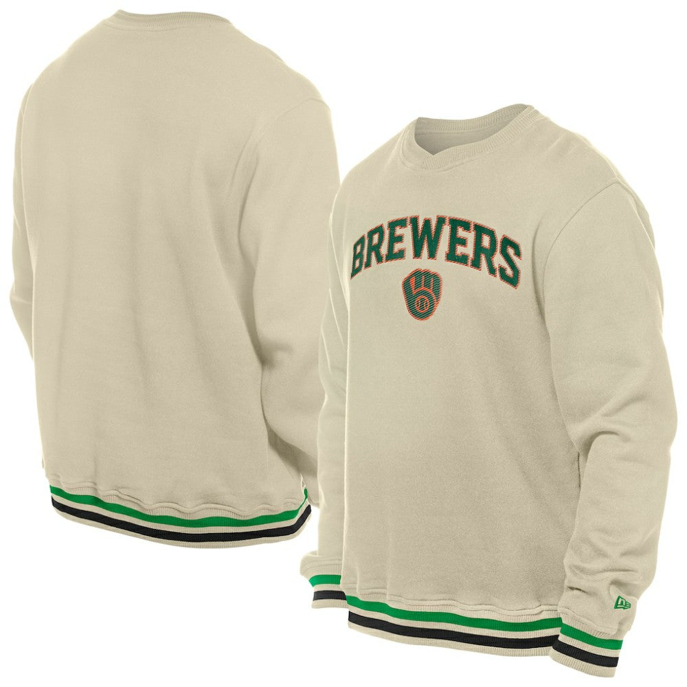 Milwaukee Brewers New Era St. Patrick's Day Twill Pullover Sweatshirt - Cream Pullover