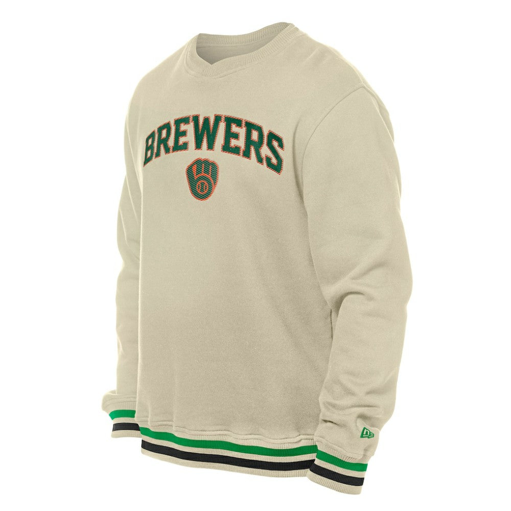 Milwaukee Brewers New Era St. Patrick's Day Twill Pullover Sweatshirt - Cream Pullover