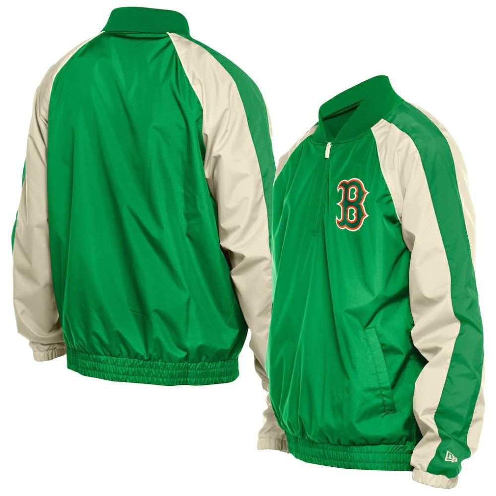 Boston Red Sox New Era St. Patrick's Day Ripstop Raglan Quarter-Zip Windbreaker - Kelly Green Tops