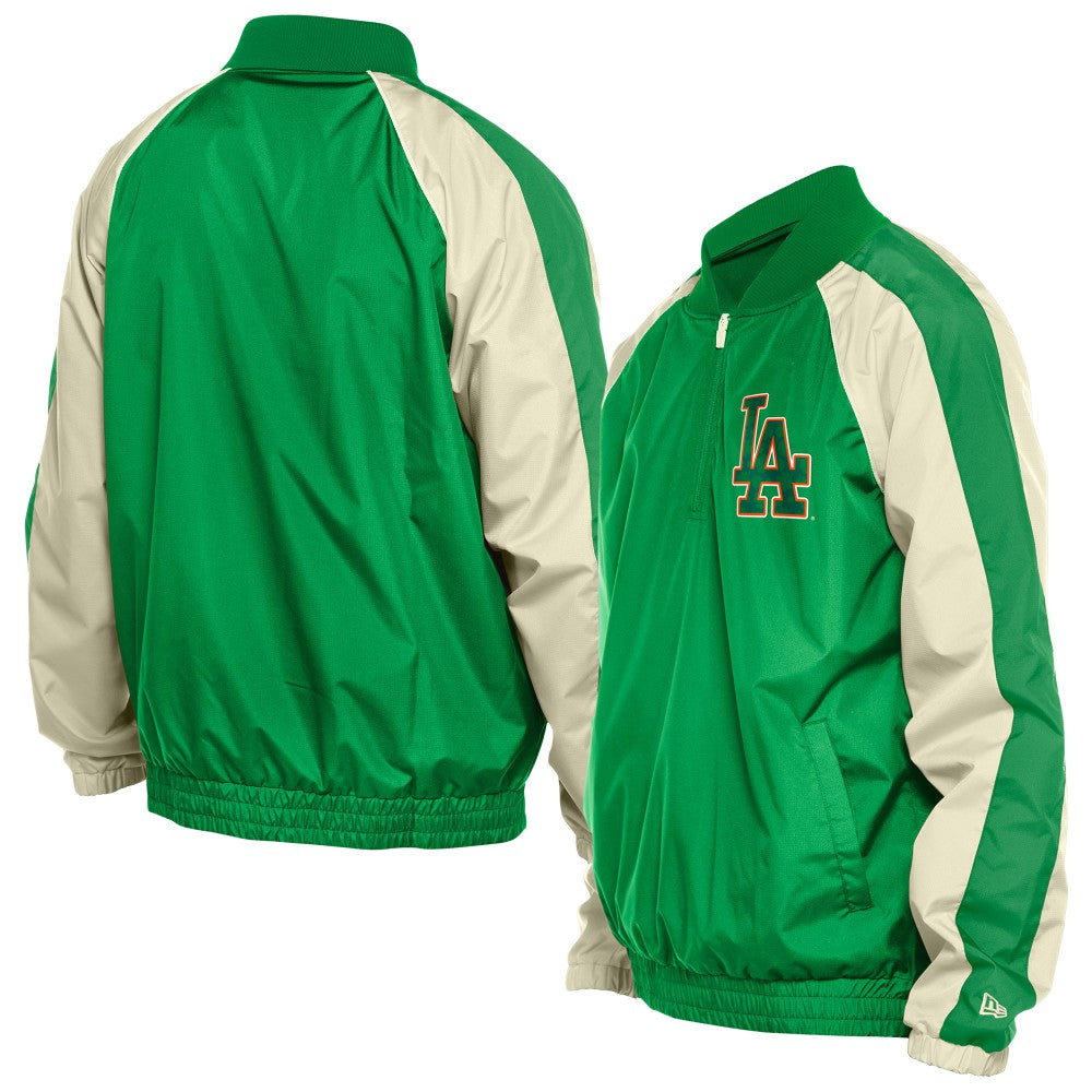 Los Angeles Dodgers New Era St. Patrick's Day Ripstop Raglan Quarter-Zip Windbreaker - Kelly Green Tops