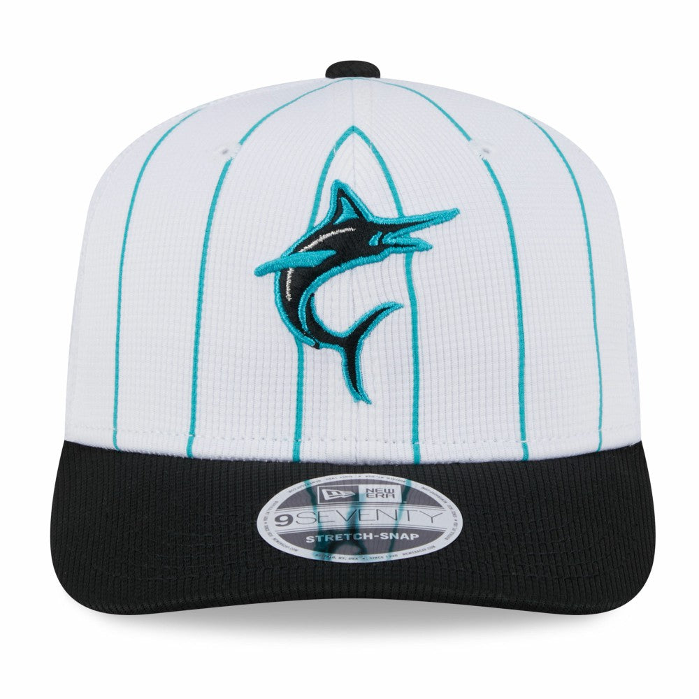 Miami Marlins New Era 2025 Batting Practice 9SEVENTY Stretch-Snap Trucker Hat - White/Black Hats