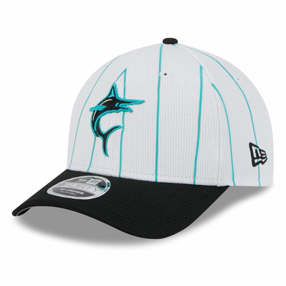 Miami Marlins New Era 2025 Batting Practice 9FORTY M-Crown Adjustable Hat - White/Black Hats