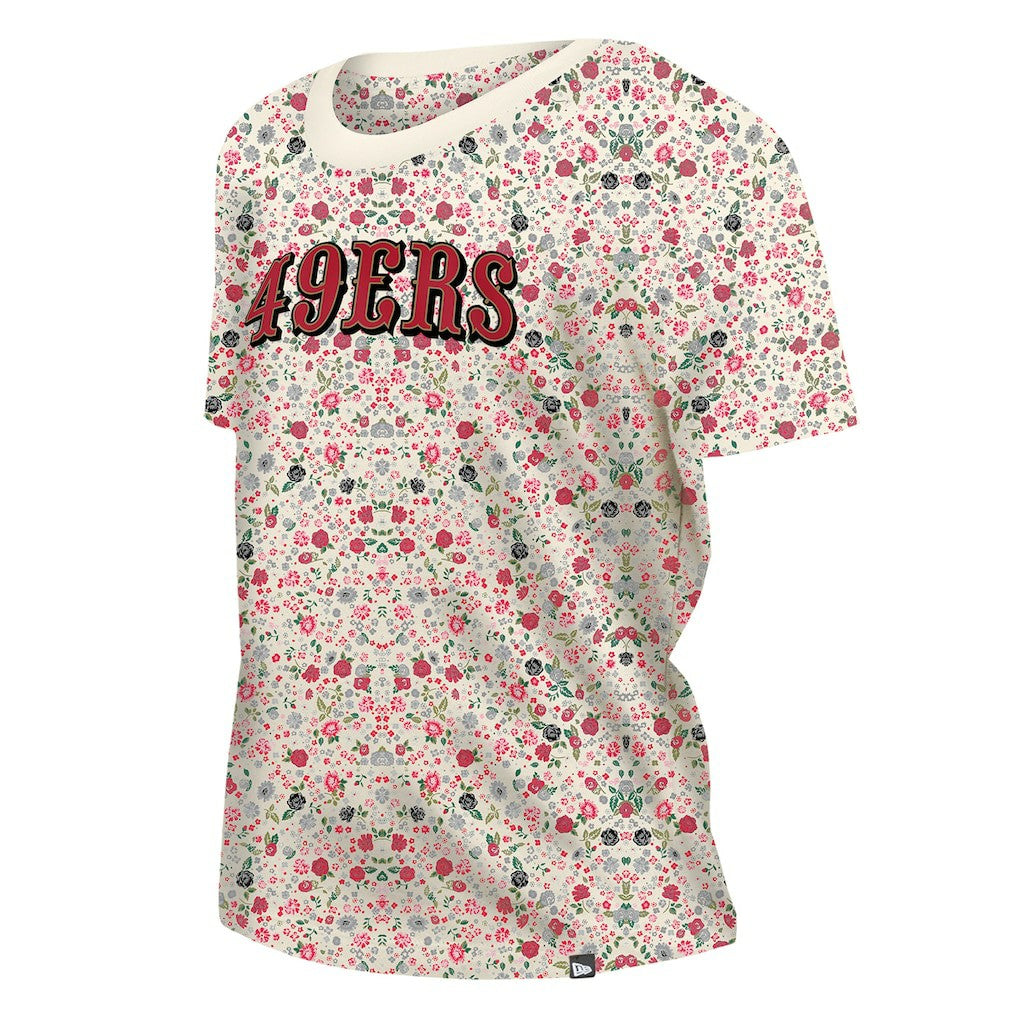 San Francisco 49ers New Era Women's Glam Game Floral Scoop Neck T-Shirt - Cream T-shirts