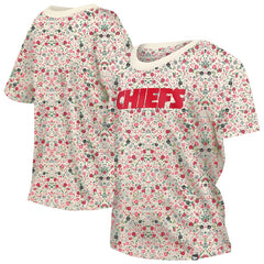 Kansas City Chiefs New Era Women's Glam Game Floral Scoop Neck T-Shirt - Cream T-shirts